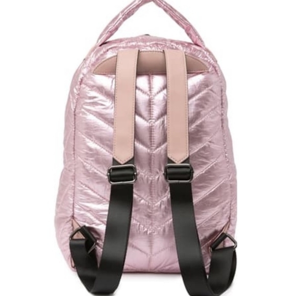 NWT - Metallic Pink - Urban Expressions - high shine quilted Puffer Backpack - Picture 5 of 16